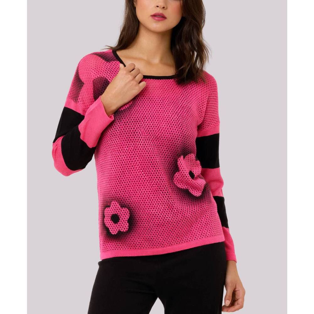 NEW ANGEL APPAREL flower detail knit top in petal/black